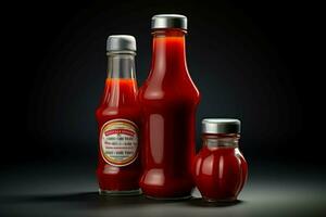 Sealed Glass bottle ketchup. Generate Ai photo