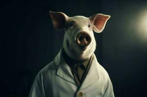 Anthropomorphic piglet wearing doctor uniform coat. Generate ai photo