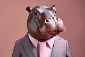 Anthropomorphic hippo corporate manager dressed. Generate ai photo