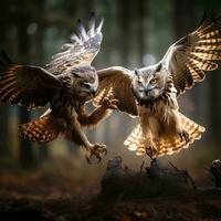 two owl bird fighting photo