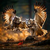 two owl bird fighting photo