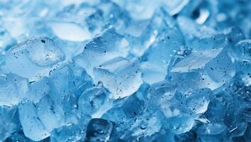 cerca arriba de hielo cubo en azul tono. resumen antecedentes y textura ai generado foto