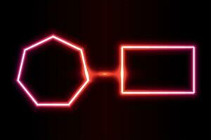 Neon light in the shape of a rectangle and heptagon vector illustration.