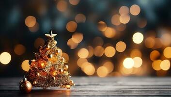 Christmas tree on bokeh background. New Year and Christmas concept. AI Generated. photo