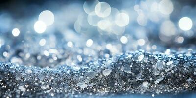 Silver glitter christmas abstract background with bokeh defocused lights. AI Generated. photo