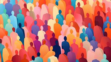 Large Crowd of Diverse People with Soft Bright Colorful Paper Cut Out Style photo