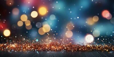 Glittering lights bokeh background. Christmas and New Year concept AI Generated photo