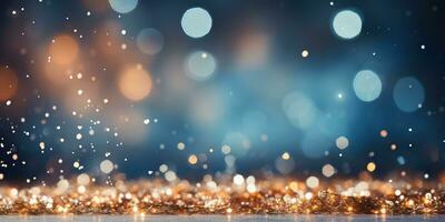 Christmas background with bokeh defocused lights and snowflakes AI Generated photo