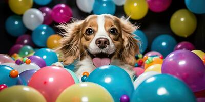 linda perro celebrando vistoso fiesta ai generado foto