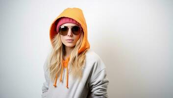 Young woman in hoodie and sunglasses AI Generated photo