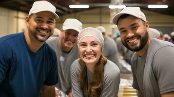 retrato de un grupo de contento trabajadores en pie juntos en un almacén ai generado foto