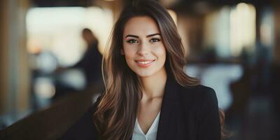 Portrait of a beautiful smiling business woman in a black jacket AI Generated photo