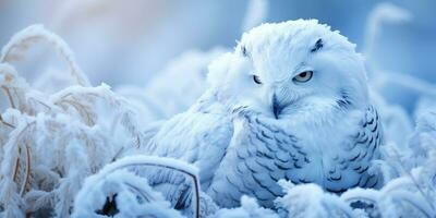 Snowy owl Bubo scandiacus in winter AI Generated photo