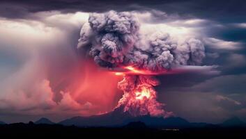 volcánico erupción a oscuridad ai generado foto