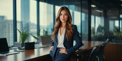 Portrait of a beautiful business woman in a suit. Business people. AI Generated. photo