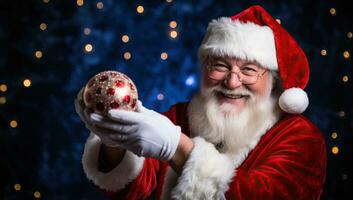 Santa claus holding christmas ornament AI Generated photo
