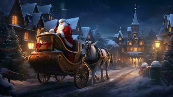 Santa near sleigh in the style of digital art generated by Ai photo