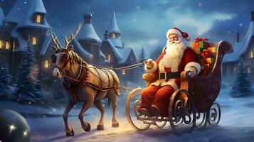 Santa near sleigh in the style of digital art generated by Ai photo