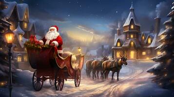 Santa near sleigh in the style of digital art generated by Ai photo