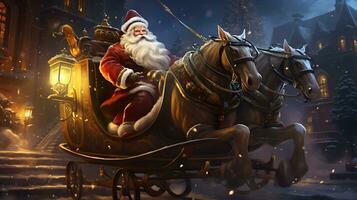 Santa near sleigh in the style of beautiful art generated by Ai photo