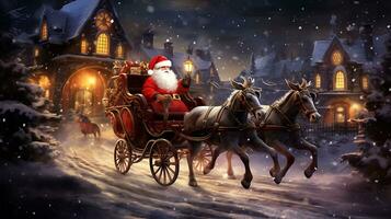 Santa near sleigh in the style of beautiful art generated by Ai photo