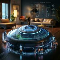 Futuristic vacuum hoover cleaning machine, created with generative AI photo