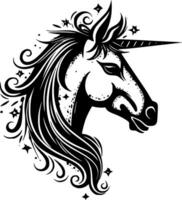 Unicorn, Black and White Vector illustration