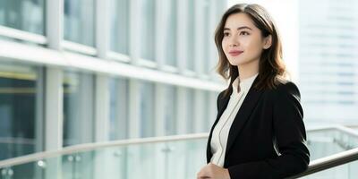 young Asian businesswoman standing in office. AI Generated. photo