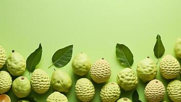 Fresco maduro bergamota frutas con verde hojas en verde antecedentes ai generado foto