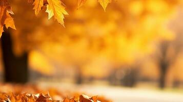 Autumn background with yellow maple leaves in the park. AI Generated. photo