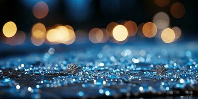 Navidad antecedentes con bokeh luces y copos de nieve. ai generado. foto