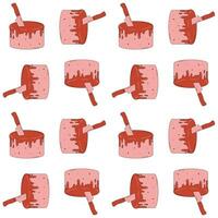 Cute and creepy seamless pattern. Trendy pink and red print. Retro cartoon style. Cauldron, skull, potion, mushroom, ghoost. Happy Halloween. vector