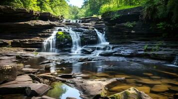 Waterfall in the forest, beautiful natural landscape in the forest. AI Generated. photo