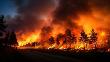 Forest fire. Natural disaster. AI Generated. photo