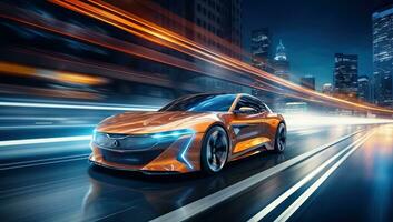 car on the road with motion blur background, concept of fast driving. AI Generated. photo