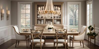 Luxurious furnished dining room, glamour dining area, elegant interior design, AI Generative photo