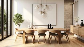 Minimal dining room, bright dining area, interior design, AI Generative photo