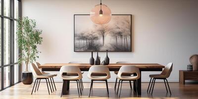 Minimal dining room, bright dining area, interior design, AI Generative photo