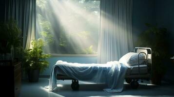 Sunlight Shining through on to a Bed, religious scenery, AI Generative photo