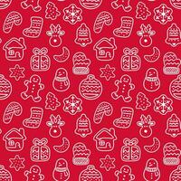 Christmas red seamless pattern with doodle elements for paper, fabric, decoration. vector