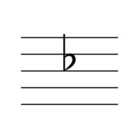 Flat key signature on staff flat vector isolated on white background. Black musical notation symbol. Music concept. Flashcard for learning music