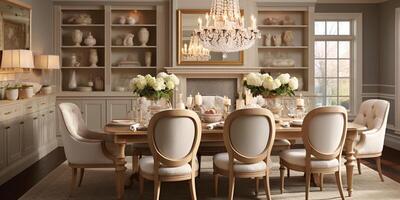 Luxurious furnished dining room, glamour dining area, elegant interior design, AI Generative photo