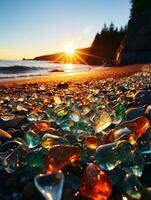 Beautiful Glass Beach, colorful pebbles, Fantasy seascape, dreamy atmosphere, AI Generative photo