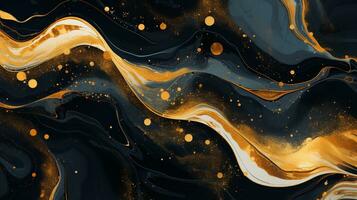 Abstract background black and gold water color style, captivating blend of gold and black oil texture, Luxury and elegant Marble Art, AI Generative photo