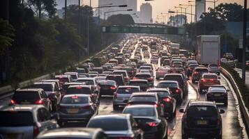 Closeup of Traffic jam in road. Traffic jam at rush hour. traffic block at road Generative AI photo