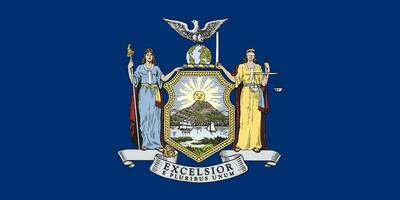 The official current flag of New York state USA. State flag of New York. Illustration. photo