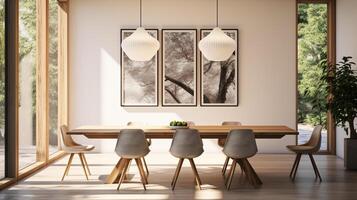 Minimal dining room, bright dining area, interior design, AI Generative photo