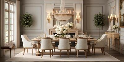 Luxurious furnished dining room, glamour dining area, elegant interior design, AI Generative photo