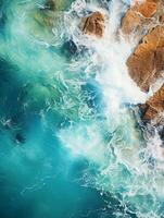 Relaxing aerial view beach, nature holiday template banner, sea shore, coastline, AI Generative photo