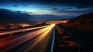 Colorful Car Light Trails, long exposure photo At Night, AI Generative